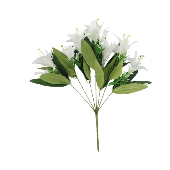 Fake Flowers Artificial Lilium Flowers Fake Lilium Bouquet with Green Leaves and Small White Accents Faux Floral Arrangement for Home