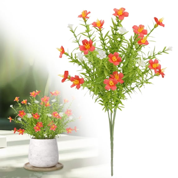 Fake Flowers, Artificial Wild Chrysanthemum Memorial Bouquet Plastic Flowers for Memorial Day Decorations Realistic Home Dining Table Centerpiece Hanging Decoration Orange 1Pcs