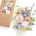 Fake Flowers Box, Faux Artificial Greenery Stems Foam Roses Silk Lilac