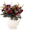 thumbnail image 1 of Fake Flowers Clearance! 7 Branch 21 Heads Artificial Flowers Bouquet Rose Wedding Home Decor Pack of 2 (Purple Coffee), 1 of 6