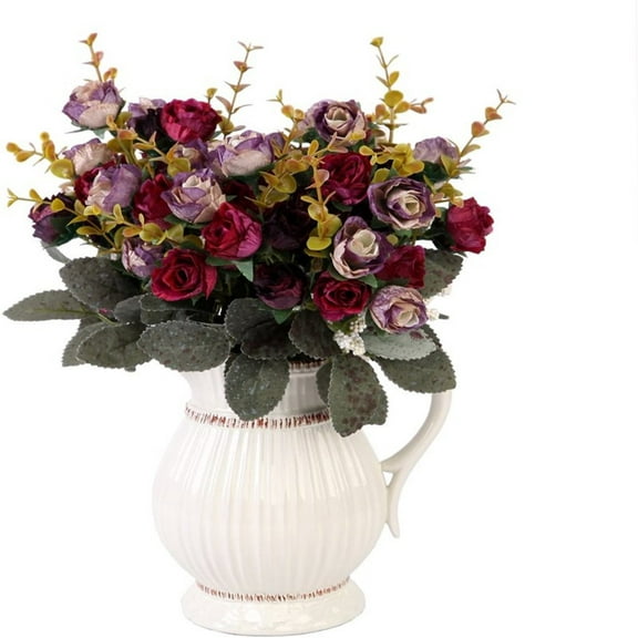 Fake Flowers Clearance! 7 Branch 21 Heads Artificial Flowers Bouquet Rose Wedding Home Decor Pack of 2 (Purple Coffee)