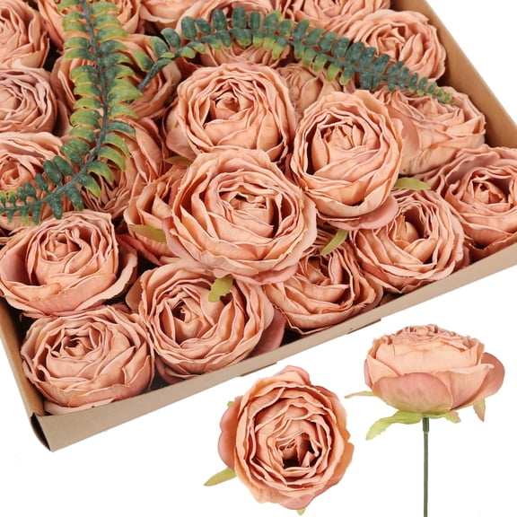 Fake Flowers for Decoration Silk Roses Artificial Flower Heads for Vintage Flower Decorations Fake Flower Heads for Crafts Dining Table Decor Floral Centerpieces (Coffee)