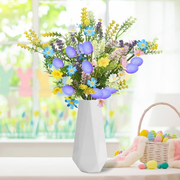 Fake Flowers,Easter Decor 1pcs Artificial Easter Egg Picks Spring Floral Lavender Bunch Flowers Sprays Stems With Eggs For Home Centerpiece Vase Windowsill Decor And Celebrati