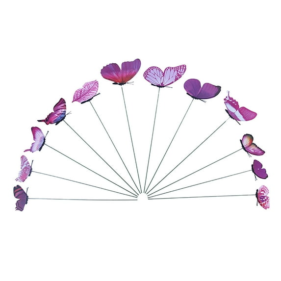 Fake Flowers, Fall Decor - Dienrx 12Pcs Butterfly Garden Stakes Outdoor Decor, Waterproof Windproof Yard Art with Moving Wings for Flower Pot Bed Garden Decorations - Purple Purple