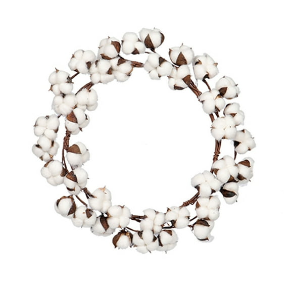 Fake Flowers, Fall Decor - Dienrx 1Pc Artificial Cotton Wreath for Wall Decor, 16" Handmade Boho Farmhouse Wreath, Rustic Home Decor for Front Door, Wedding Party, Thanksgiving Christmas Holiday