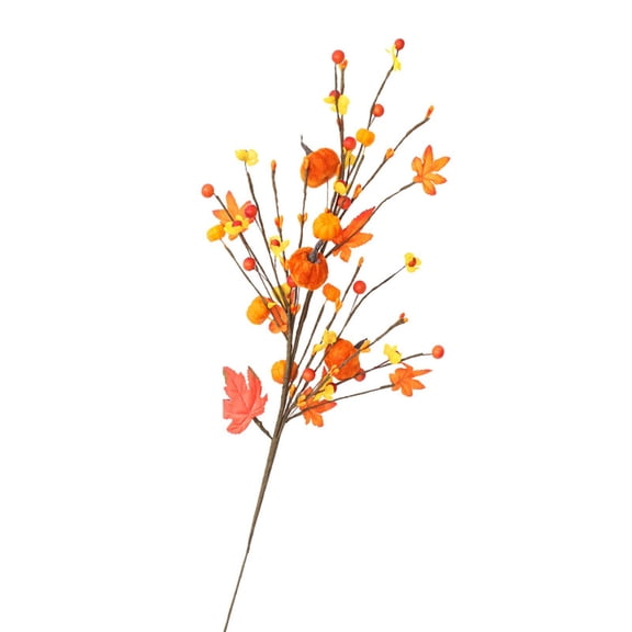 Fake Flowers, Fall Decor - Dienrx 1Pc Artificial Pumpkin Berry Branches Simulation Plant Picks Stems with Berry for Home Kitchen Table Centerpiece Autumn Christmas Decoration