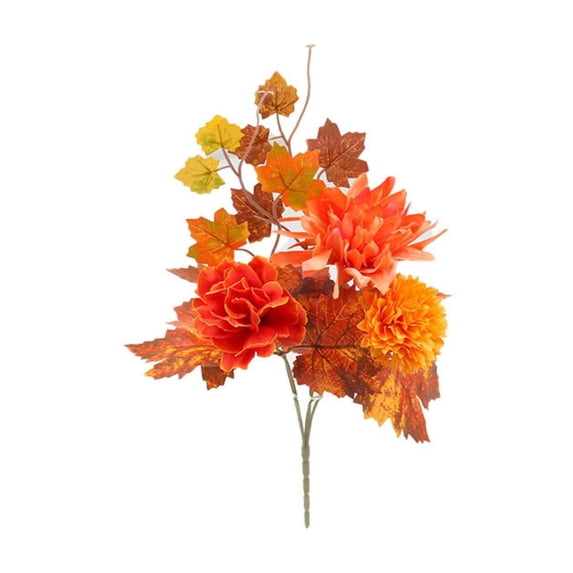 Fake Flowers, Fall Decor - Dienrx Artificial Mums Flowers with Stem Orange Flowers Arrangement for Home Fall Wedding Bouquet Thanksgiving Table Centerpieces Decor, 1 Bouquet Of Artificial Flowers