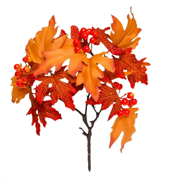 Fake Flowers, Fall Decor - Dienrx Maple Leaves for Festival Flocked Pinecones & Berries Autumn Decor Realistic Fall Greenery Accessories for Home Table Centerpiece Decorations, 1 Artificial Flower
