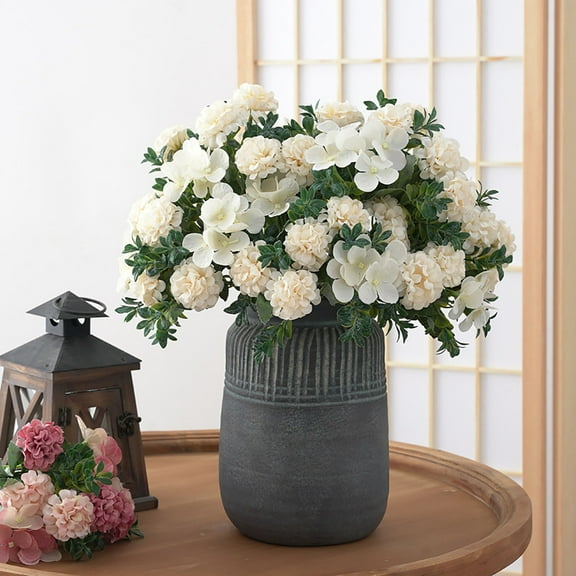 Fake Flowers,Fall Flowers,1Pc Artificial Flower 16 Heads Faux Silk Hydrangea Flower Bouquet Plants Home Decoration Fake Flower Petals Artificial Flowers With Vase Artificial Flowers Bulk(White)