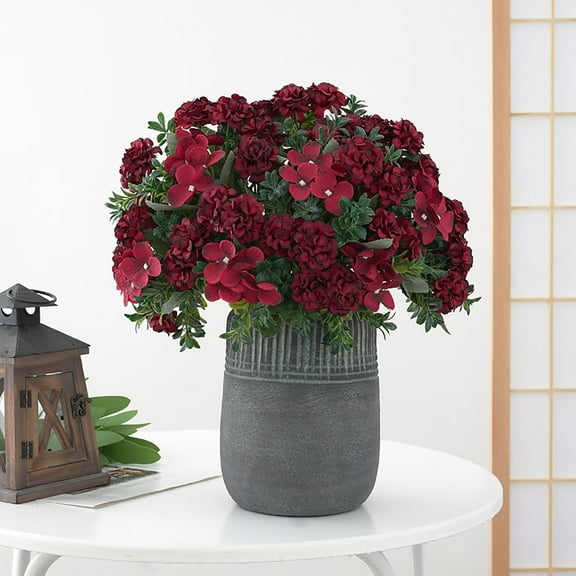 Fake Flowers,Fall Flowers,1Pc Artificial Flower 16 Heads Faux Silk Hydrangea Flower Bouquet Plants Home Decoration Fake Flower Petals Artificial Flowers With Vase Artificial Flowers Bulk(Red)