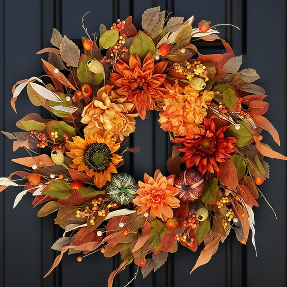 Fake Flowers Outdoor, Thanksgiving Simulation Wreath Sunflower Wreath With Leaves And Decoration Pendant
