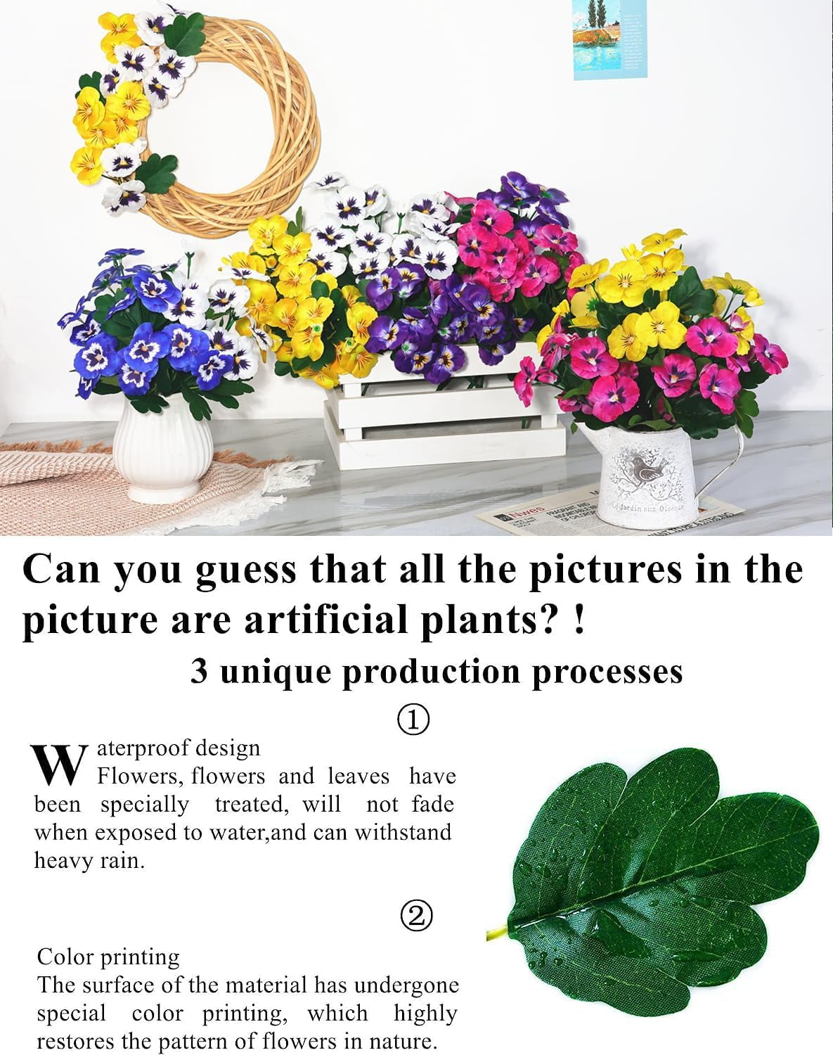 Fake Flowers Pansy Small Wild Flower Daisy Faux Plastic Purple Flowers