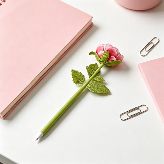 Fake Flowers Pen - Artificial Rose Ballpoint Pen - 0.5mm Gel Ink Rollerball Pen Valentine's Day Flower Gel Ink Pens for Office Supplies Students