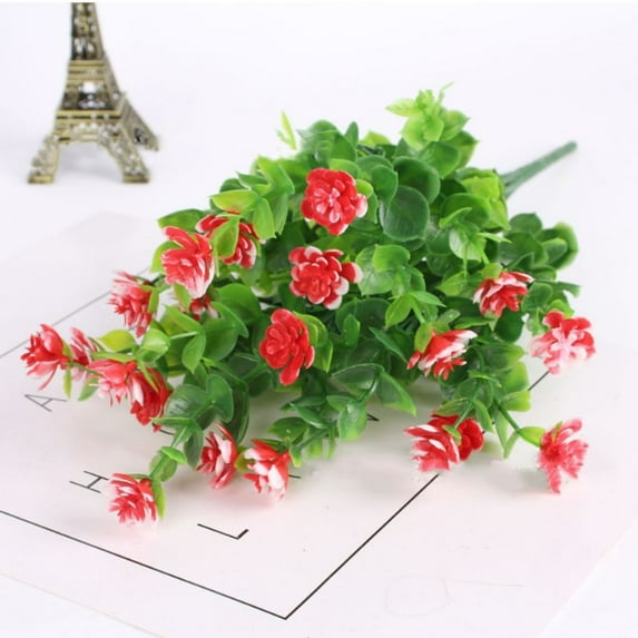 Fake Flowers Promotion Sale! Nomeni 2 Bundles Artificial Outdoor Flowers Fake Flowers Green Shrubs Garden Porch, Home Decor Clearance Sale Red