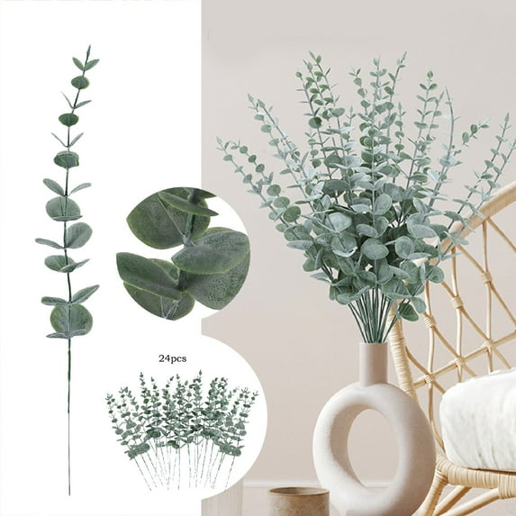 Fake Flowers Promotion Sale! Nomeni 24Pcs Artificial Leaves Long Stems Plants Artificial Flower Latex Real Bridal Wedding Bouquet Home Decoration, Home Decor Clearance Sale Army Green