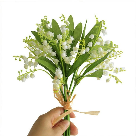 Fake Flowers Promotion Sale! Nomeni 6 Pcs Artificial Lily of The Valley Faux White Bell Flowers Wind Chime Orchid Wedding Bouquet May Flower for Home Garden Wedding Party, Home Decor Clearance Sale