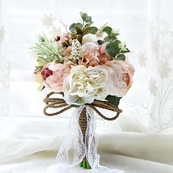 Fake Flowers Promotion Sale! Nomeni Artificial Peony Rose Bouquet Bride Bridesmaid Handmade Wedding Bouquet Silk Bridal Bouquet Bouquet, Home Decor Clearance Sale White