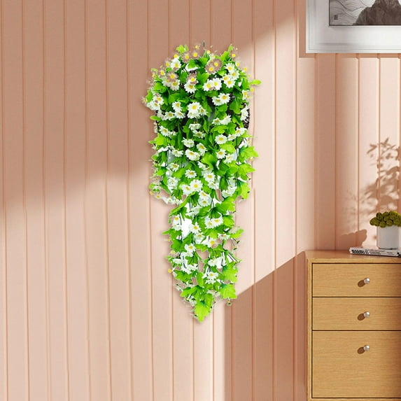 1X Artificial Flower Clearance! Nomeni Artificial Flower Vine Small Wrinkled Chrysanthemum Wall Hanging Decoration White, Fake Flowers Promotion Sale! White