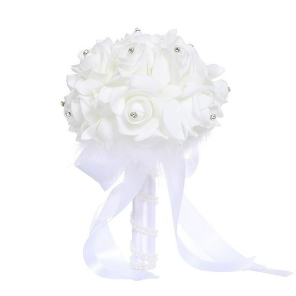 Fake Flowers Promotion Sale! Nomeni Roses Pearl Bridesmaid Wedding Bouquet Bridal Artificial Silk Flowers, Home Decor Clearance Sale White