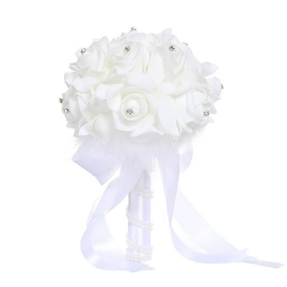 Fake Flowers Promotion Sale! Nomeni Roses Pearl Bridesmaid Wedding Bouquet Bridal Artificial Silk Flowers, Home Decor Clearance Sale White