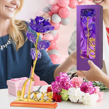 Fake Flowers Promotion Sale! Purple Rose Flower Mom Gift with Love Stand Unique Gifts for Mom From Daughter Son Gift Idea for Her Mom Birthday Gifts for Women Gifts for Mom to Be Home Decor