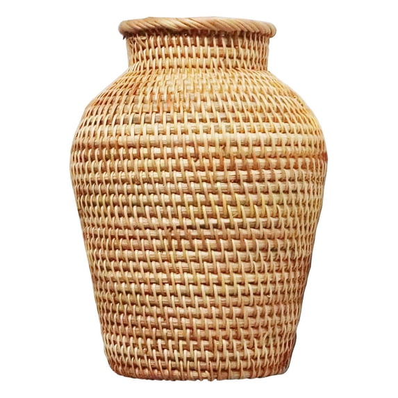 Fake Flowers Rattan Vase Flower Pot Holder Storage Wicker Vases Home Table Centerpiece Decor Bedroom Decor Desktop Decor Nightstand Decor, 1Pc, for Home Floral Arrangement(Brown,3.5x3.5x8.2")
