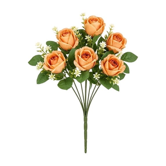 Fake Flowers Realistic Silkly Rose Bouquet, 7 Stems 12.99 Inch Artificial Faux Flower Arrangement No Fade, Waterproof for Wedding Bridal Bouquets, Photography, Home Centerpieces Decor