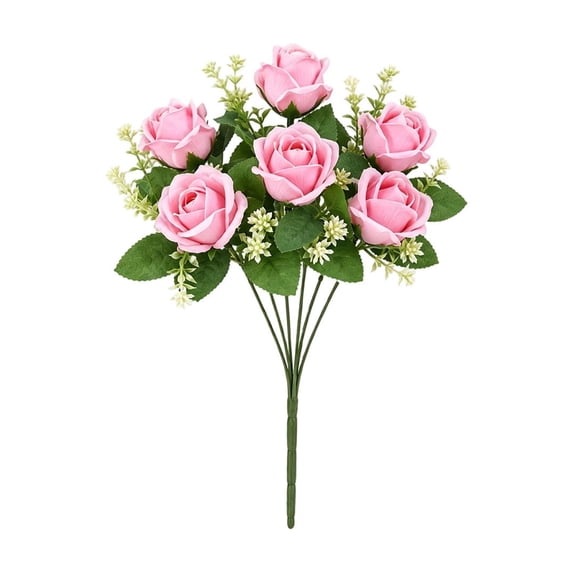 Fake Flowers Realistic Silkly Rose Bouquet, 7 Stems 12.99 Inch Artificial Faux Flower Arrangement No Fade, Waterproof for Wedding Bridal Bouquets, Photography, Home Centerpieces Decor