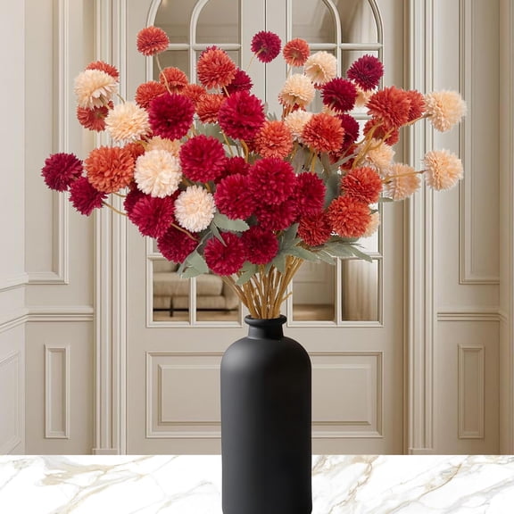 Fake Flowers Silk flowers10mums 50 red mums Fall FlowersBurgundy Flowers Artificial,Chrysanthemum Floral Arrangement DIY Faux Flowers for Vase,Vase Fillers Home tions