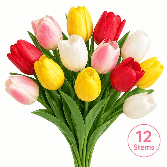 Fake Flowers Tulips Artificial Flower 12pcs Real Touch for Spring Easter Home Kitchen Wedding Bouquet Bulk Mother's Gift Day Decorations