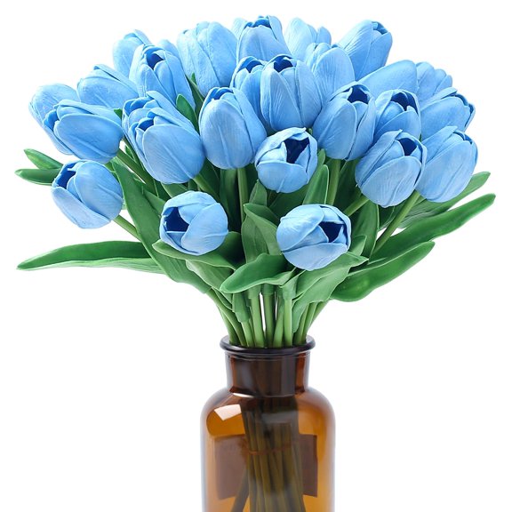 Fake Flowers Tulips Artificial PU Flower 15pcs Real Touch 14" for Spring Easter Home Kitchen Wedding Bouquet Bulk Mother's Gift Day Decorations(Multicolor,5-3)