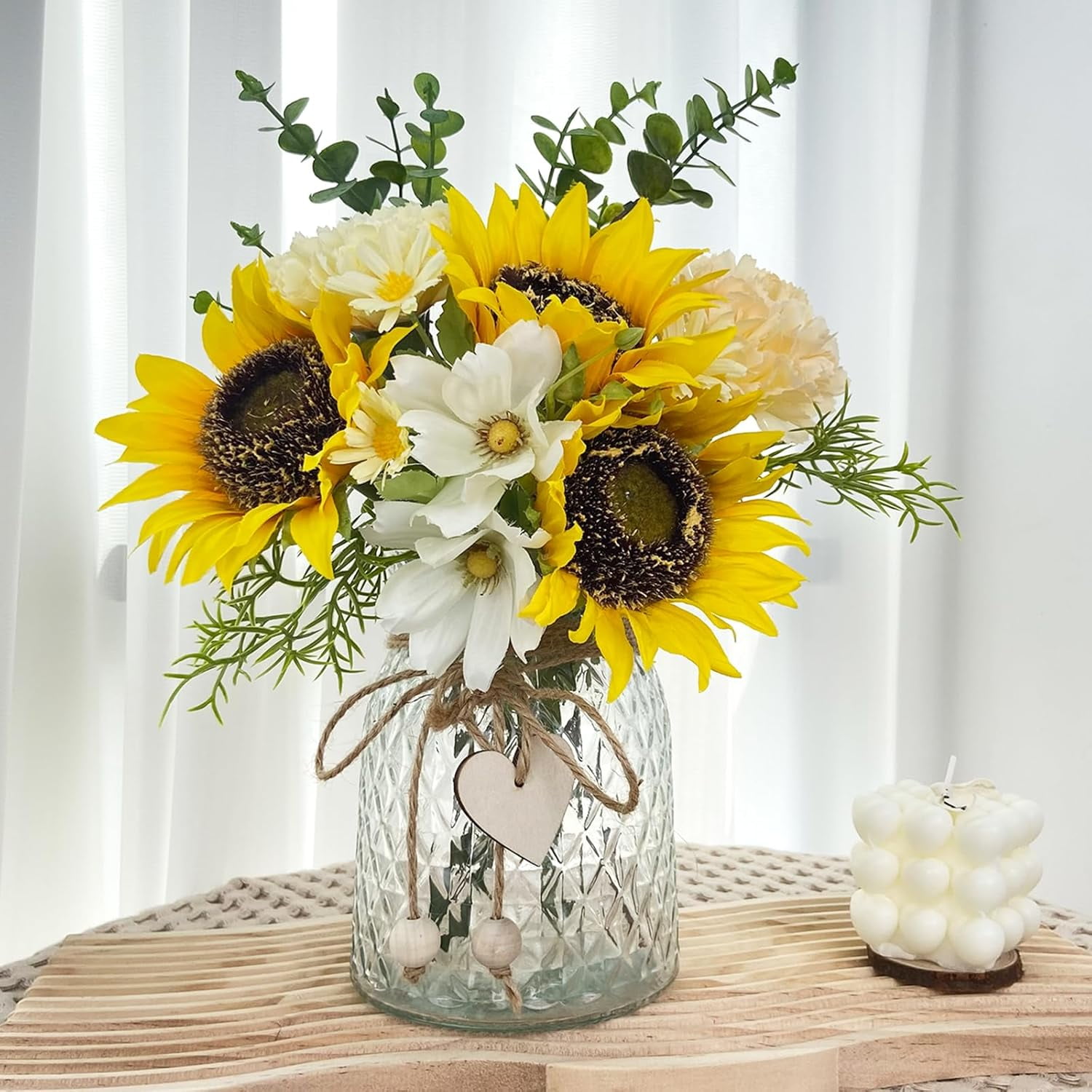 Fake Flowers in Vase,Artificial Sunflower Bouquets in Vase with a ...