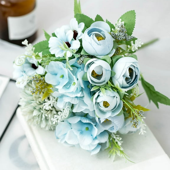 Fake Flowers in Vase Silk Artificial Navy Blue Flowers Arrangements with Glass Vase for Dinning Coffee Table Centerpieces Home Kitchen Farmhouse Wedding Decor