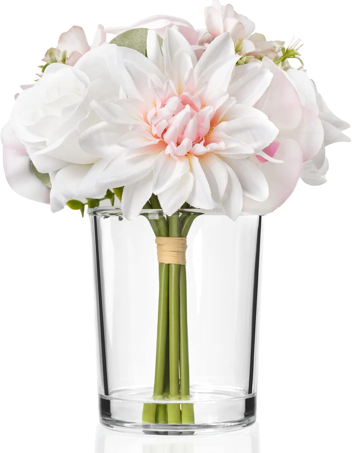 Fake Flowers with Vase, Silk Roses Artificial Flowers in Vase, Faux Dahlia Flower Arrangement in