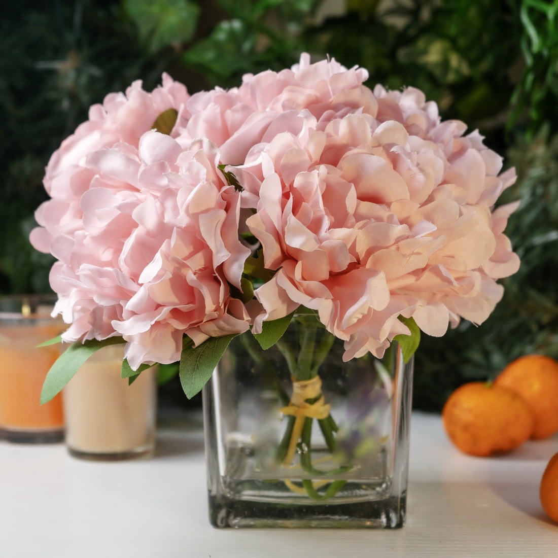 Fake Flowers with Vase, Silk Roses Artificial Flowers in Vase, Faux Flower Arrangement with Vase