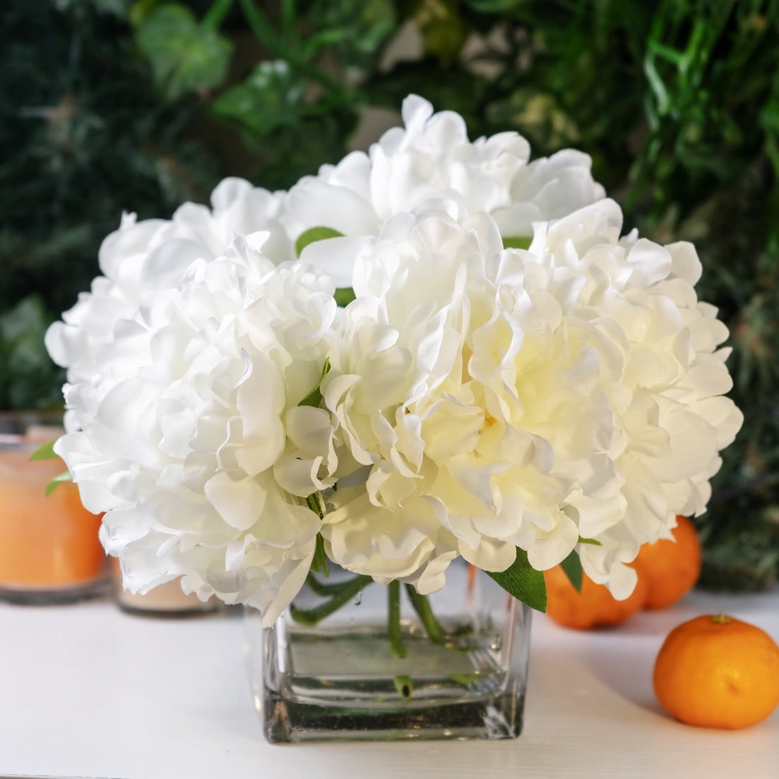 Fake Flowers with Vase, Silk Roses Artificial Flowers in Vase, Faux Flower Arrangement with Vase Suitable for Home Office Decoration, Dining Table Centerpiece