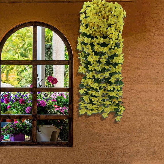 Fake Flowers in Vase, Simulated Rose Bouquets Simulated Flower Wall Hanging Baskets Decorative Landscaping Artificial Flowers Rattan Home Decor Flowers