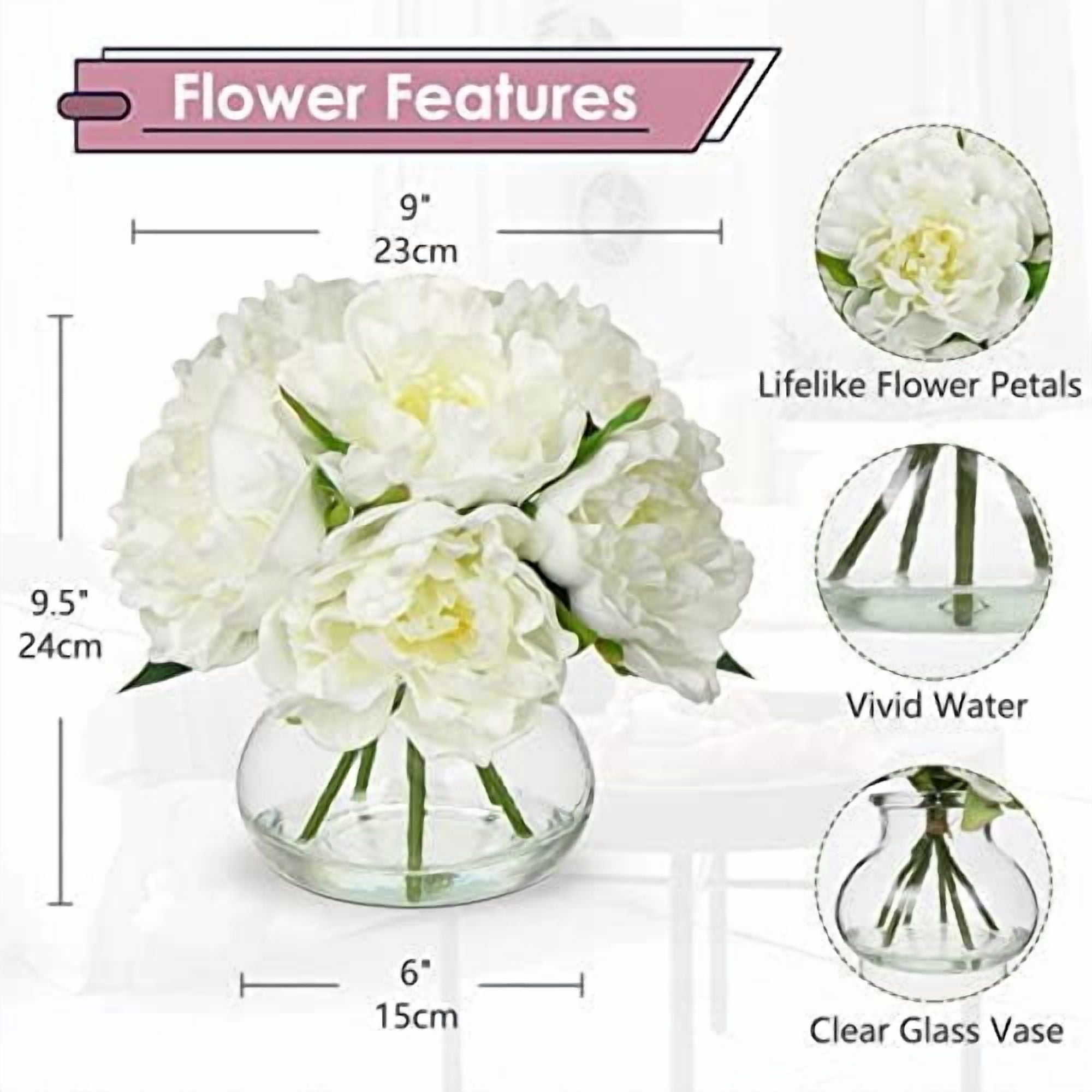 Fake Flowers White Peonies Artificial Flowers Faux Flowers with Vase — free download