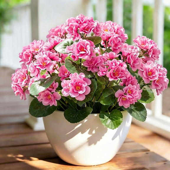 DAKIMOE 6 PCS Artificial Flowers for Outdoor Indoor- Pink Geranium Fake Flower Uv resistant Faux Flowers for Home Planter Porch Patio Balcony Yard Decor