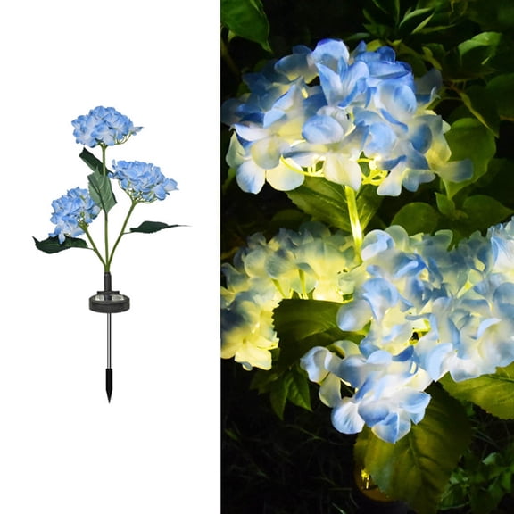 Fake Flowers for Outside, Solar Powered Three Headed Embroidered Ball Simulation Flower Lamp for Outdoor Courtyard Decoration Floor Lamp