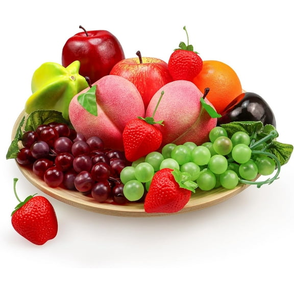 Fake Fruits Pack, Artificial Fruits Decoration Lifelike Fake Mixture Fruits for Home Decor, Simulation Faux Fruit Prop for Photoshoot, Artificial Apples Peaches Grapes Strawberries, 13 Pieces/Set