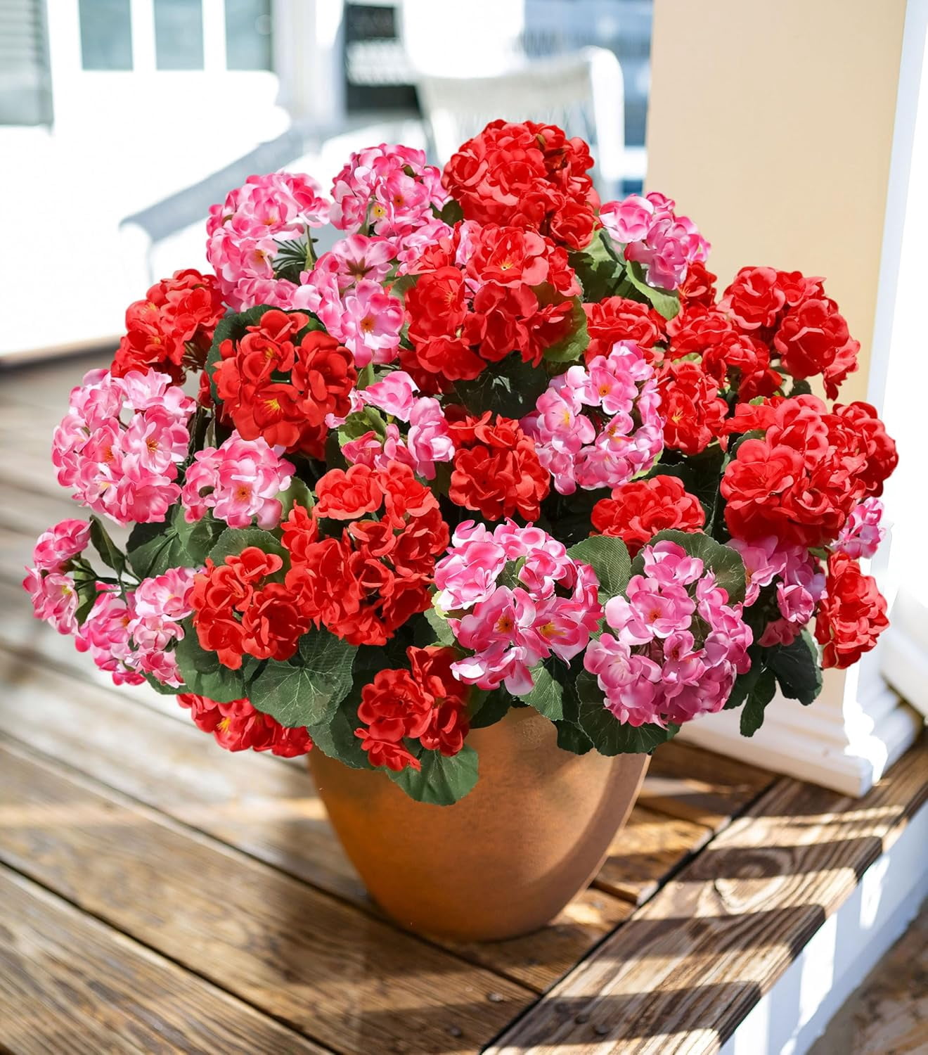 Fake Geraniums Artificial Flowers for Outdoors, 6 Bundles Silk Geraniums Flowers Realistic UV Resistant Fake Plants Faux Flowers