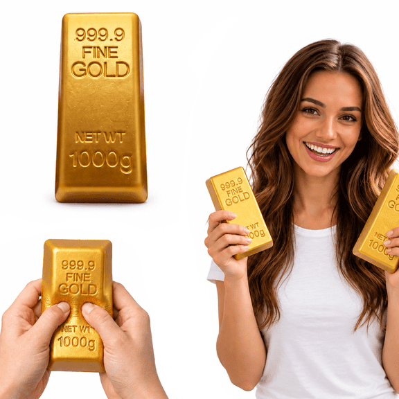 Fake Gold Bar Squishy Toys, 5.1 in Slow Rising Stress Relief Squeeze Fidget Toys, Realistic Gold Brick Novelty Gag Gift(1000G)