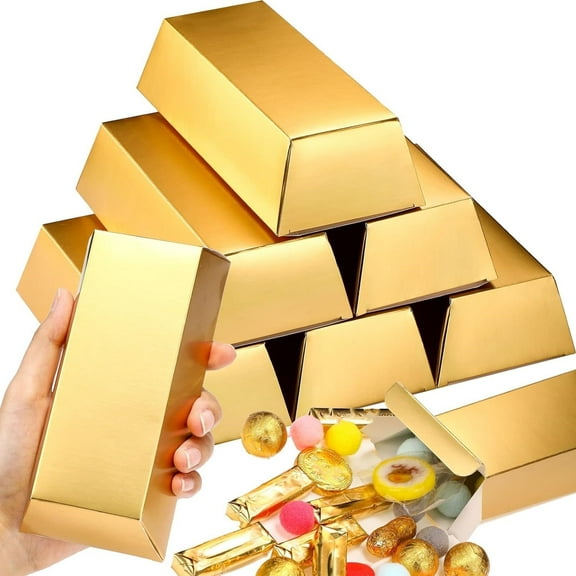 Fake Gold Bars Box,24 Pcs Party Theme Decoration Candy Boxes,Golden Bar Paper Favor Treat Boxes for Birthday and Party Supplies,Chocolate Gold Coins Foil,Treasure Brick Paper Boxes,5.5 x 3.2 inches