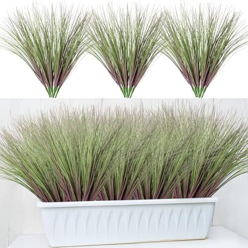 Fake Grass Artificial Grass Greenery Stems Fall Flowers Artificial Shrubs Wheat Grass Greenery Home Decor Artificial Plants Ornamental Grass Outdoor Fake Grass Leaves(24pcs) Purple-Green