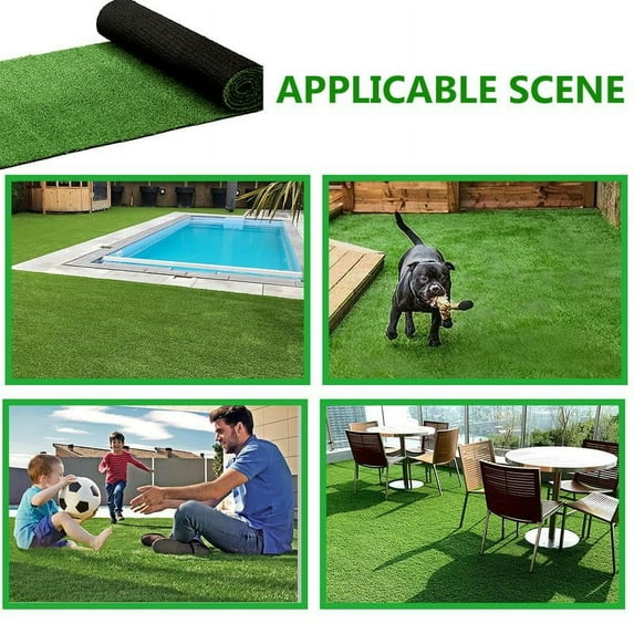 Fake Grass Artificial Turf, 3FT x 20FT 0.4 inch Pile Height Synthetic Garden Grass Lawn Rug Soft Astroturf Mat for Pets, Drainage Holes Faux Grass Carpet for Party Wedding