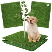 Dog Grass Pad with Tray – 2 Pack Replaceable Artificial Grass Puppy Training Pad, Quick Absorbent Indoor/Outdoor Portable Potty, Washable Pee Pad for Puppy - Ultimate Pet Training Solution Green