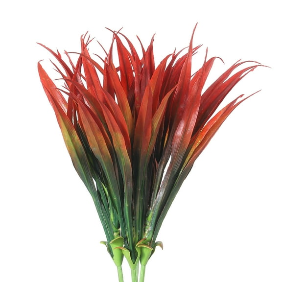 Fake Grass Plants 17.3" Artificial Grass Outdoor Anti-UV Home Balcony Window Garden, Red and Green 4Pcs