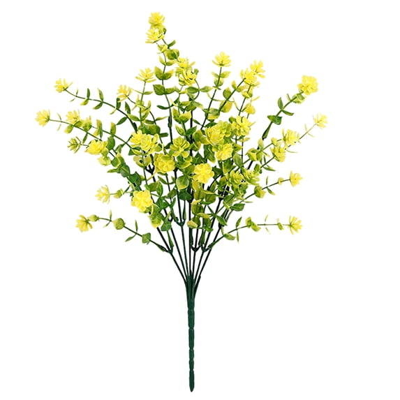 Fake Greenery Boxwood Plant Outdoor Artificial Flowers Fake Boxwood Plastic Plants Greenery Shrubs UV Resistant for Summer Indoor Outdoor Garden Patio Home Table Vase Decor, 1Pc(Yellow,14x5")