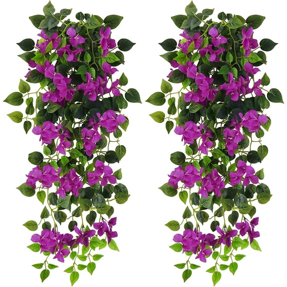 Fake Hanging Flowers Plants Bougainvillea Artificial,UV Resistant Faux Silk Flower Fabric Vine for Indoor Outdoor Garden